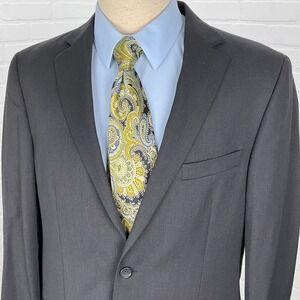 Pronto Uomo Blazer Men 42L Black Platinum Career Classic Wool Neutral Jacket VTG